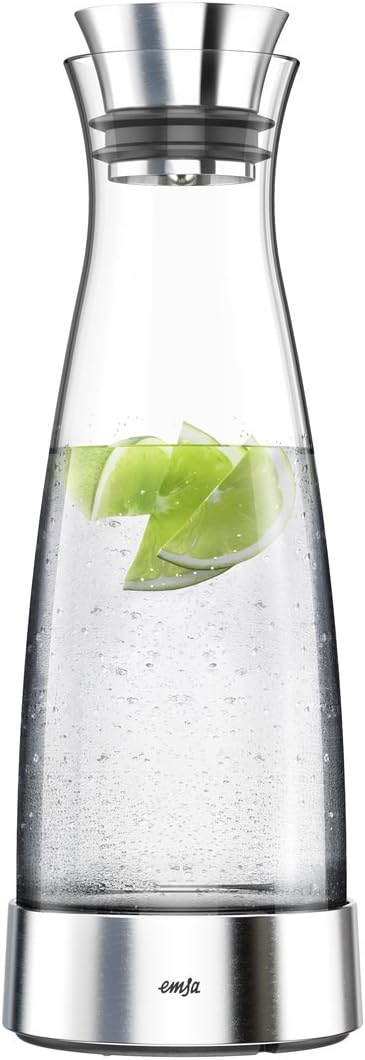 emsa 515668 玻璃水瓶(带冷却元件,1升,自动锁盖,玻璃,不锈钢,flow